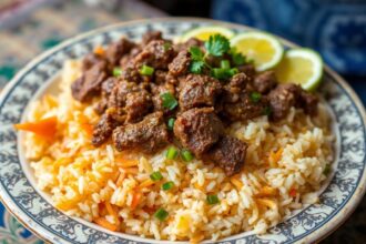 Steaming Uzbek Plov, rich with spices, aroma of ancestry.
