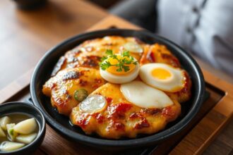 Savory Okonomiyaki, a customizable Japanese comfort food delight.