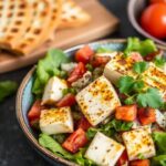 Charred halloumi atop a vibrant Lebanese Fattoush salad.