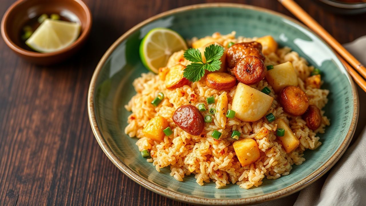 Authentic Thai pineapple fried rice with chicken, vibrant and flavorful.