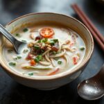 Comforting Khao Suey: Rich, creamy Burmese noodle soup with diverse toppings.