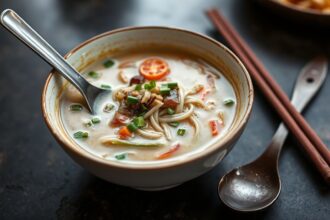 Comforting Khao Suey: Rich, creamy Burmese noodle soup with diverse toppings.