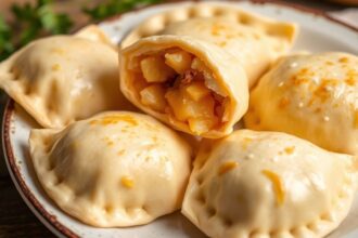 Delicious pierogi filled with potato and cheese, made from scratch.