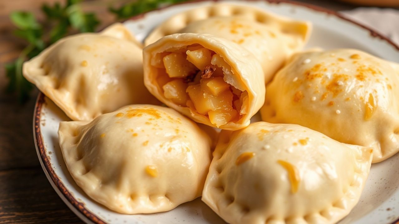 Delicious pierogi filled with potato and cheese, made from scratch.