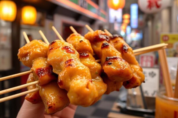 Juicy yakitori skewers sizzling over coals, the heart of Japanese grilling.