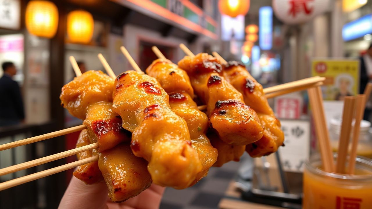 Juicy yakitori skewers sizzling over coals, the heart of Japanese grilling.